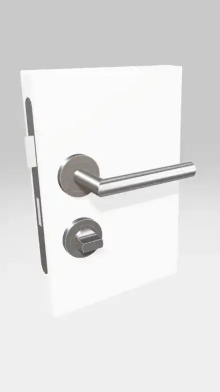 Stainless steel door handle set round design with rosette and twist lock on white door modern design