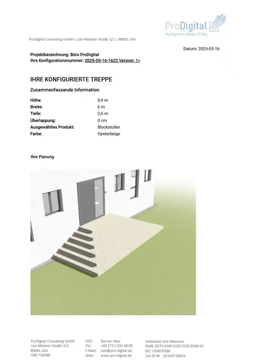 Configured external staircase with block steps in Oyster Beige 6 m wide and 2 m deep Visualization of office building