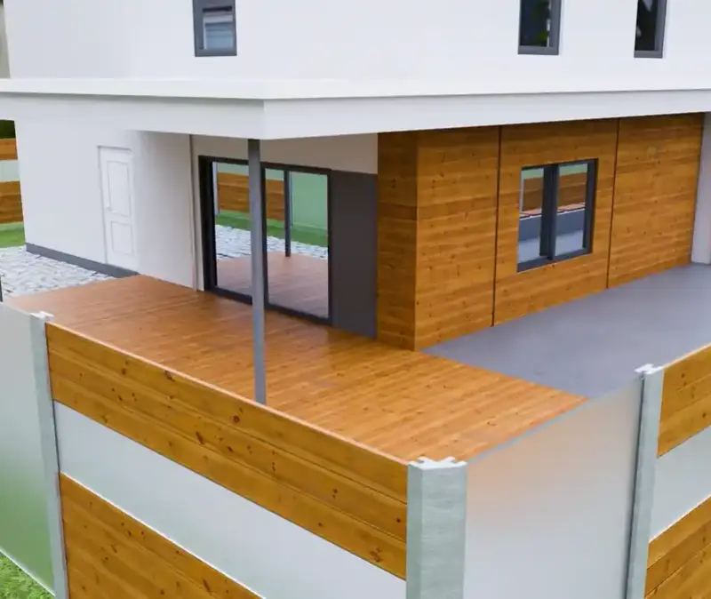 Vidéo d'animation Construction d'une terrasse, d'un pare-vue et d'une façade