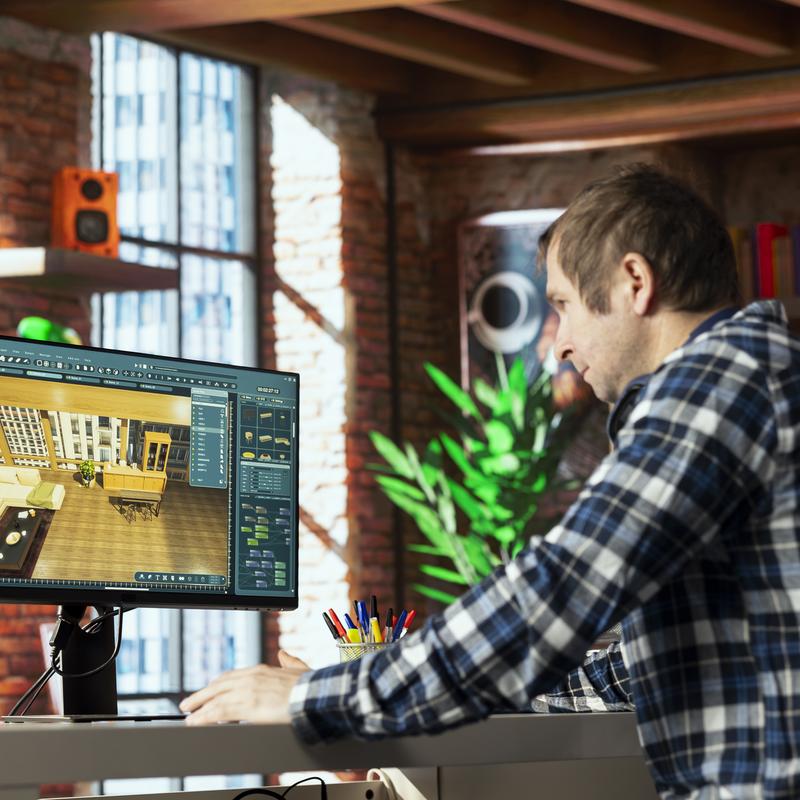 Architekt nutzt 3D-Produktkonfigurator zur Innenraumplanung.