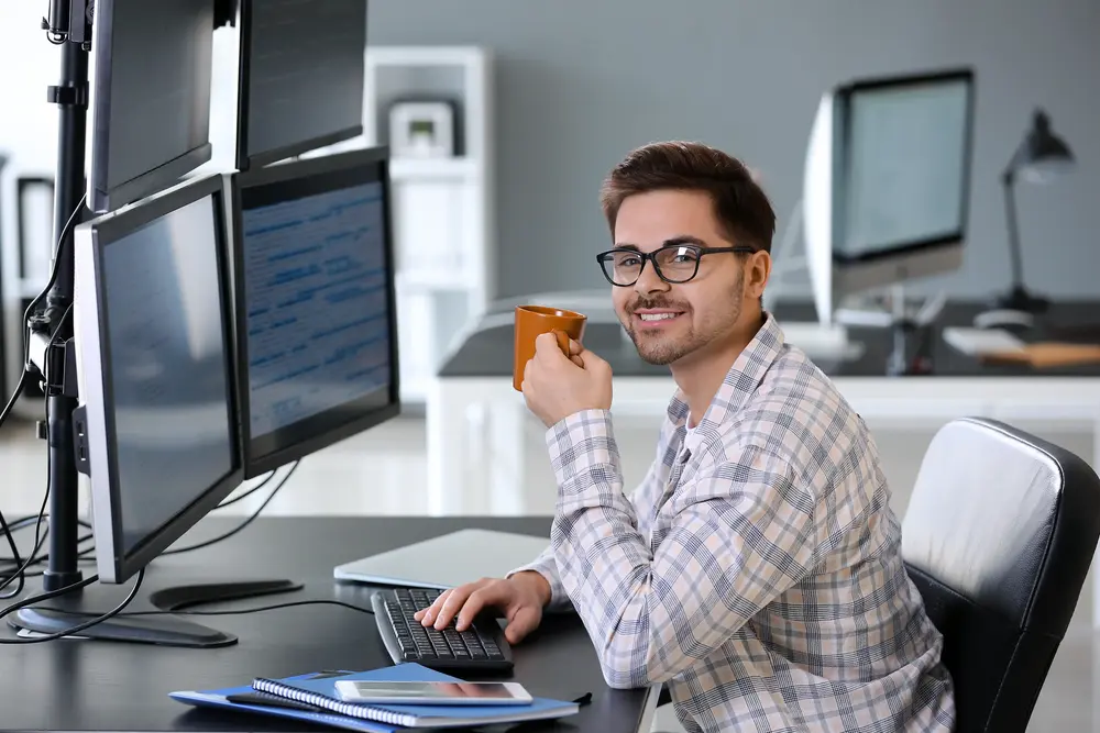 Developer works on multiple screens