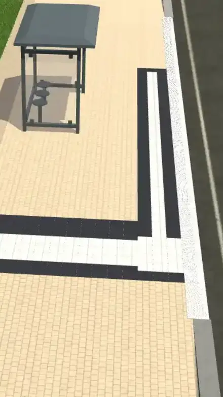 Barrier-free bus stop with covered seating and high-contrast guide strips provides safe guidance for people with disabilities