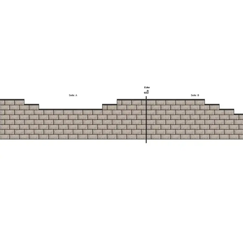 L-förmigen Winkelmauer aus Betonsteinen mit abgestuften Höhenverläufen auf beiden Seiten