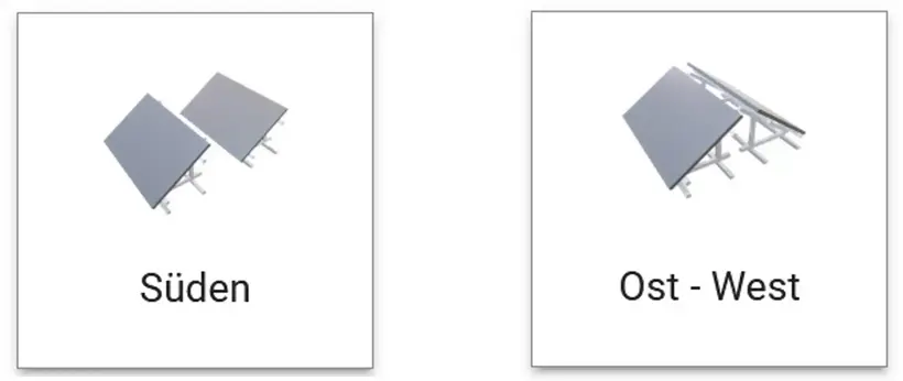 Graphic PV module mounting systems Left South orientation Right East-west orientation Inclined modules on mounting system